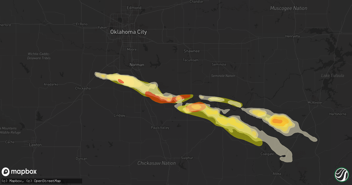 Hail map in Wanette, OK on March 2, 2016