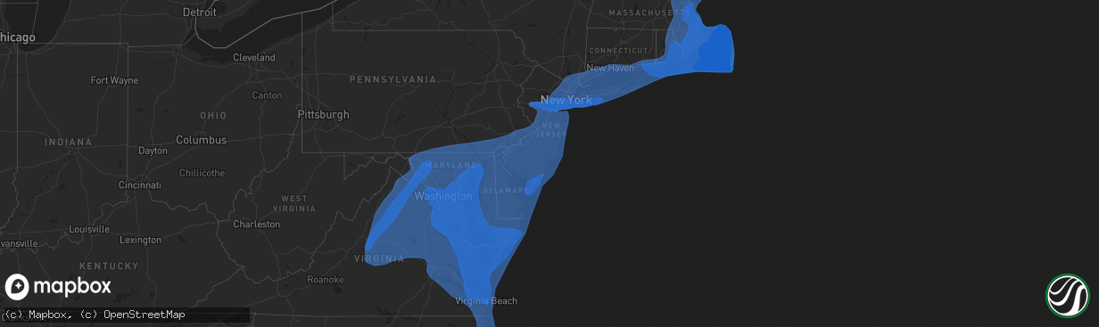 Hail map in Massachusetts on March 2, 2018