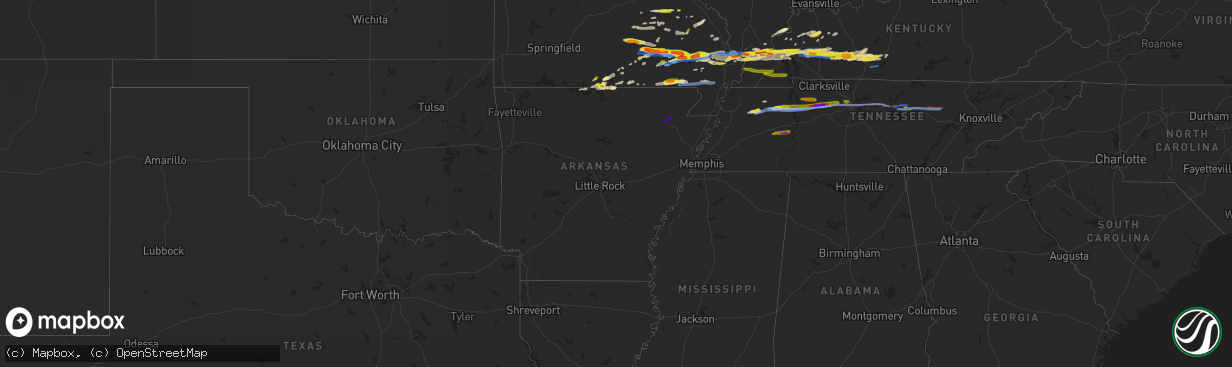 Hail map in Arkansas on March 2, 2020