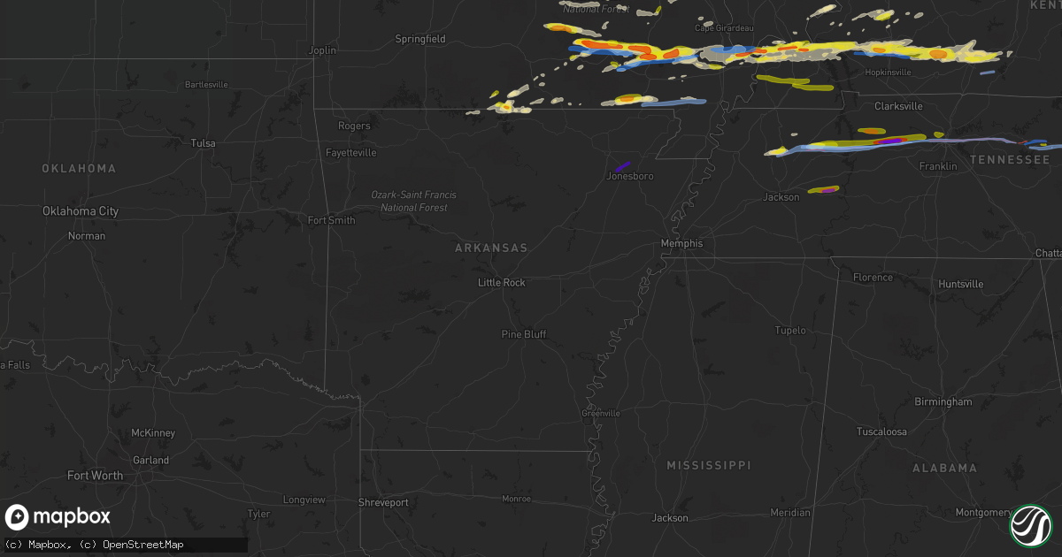 Hail map in Arkansas on March 2, 2020