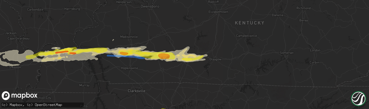 Hail map in Bowling Green, KY on March 2, 2020