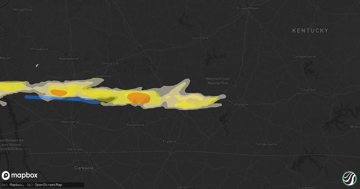 Hail map in Bowling Green, KY on March 2, 2020