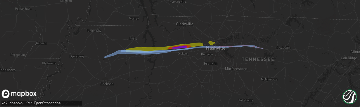 Hail map in Dickson, TN on March 2, 2020