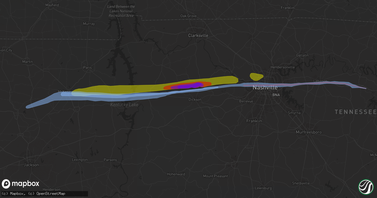 Hail map in Dickson, TN on March 2, 2020