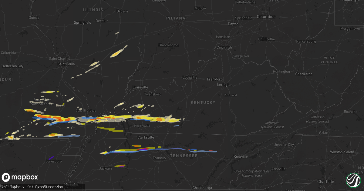 Hail map in Kentucky on March 2, 2020