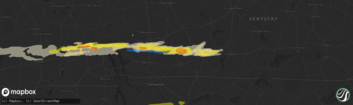 Hail map in Lewisburg, KY on March 2, 2020