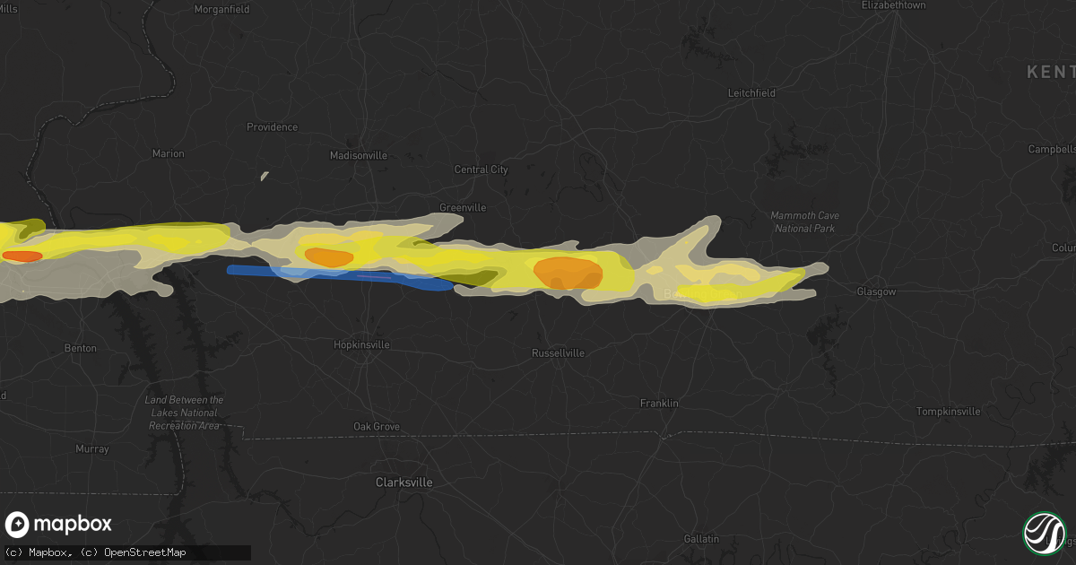 Hail map in Lewisburg, KY on March 2, 2020