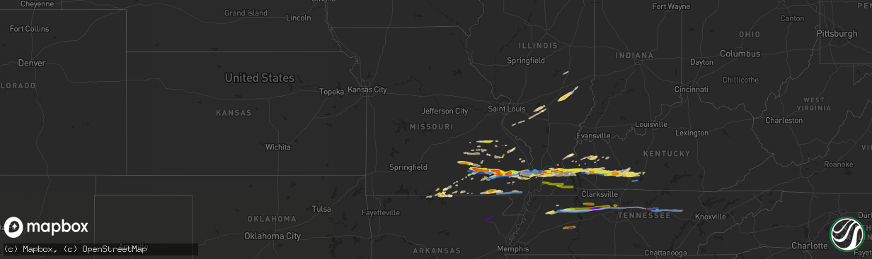 Hail map in Missouri on March 2, 2020