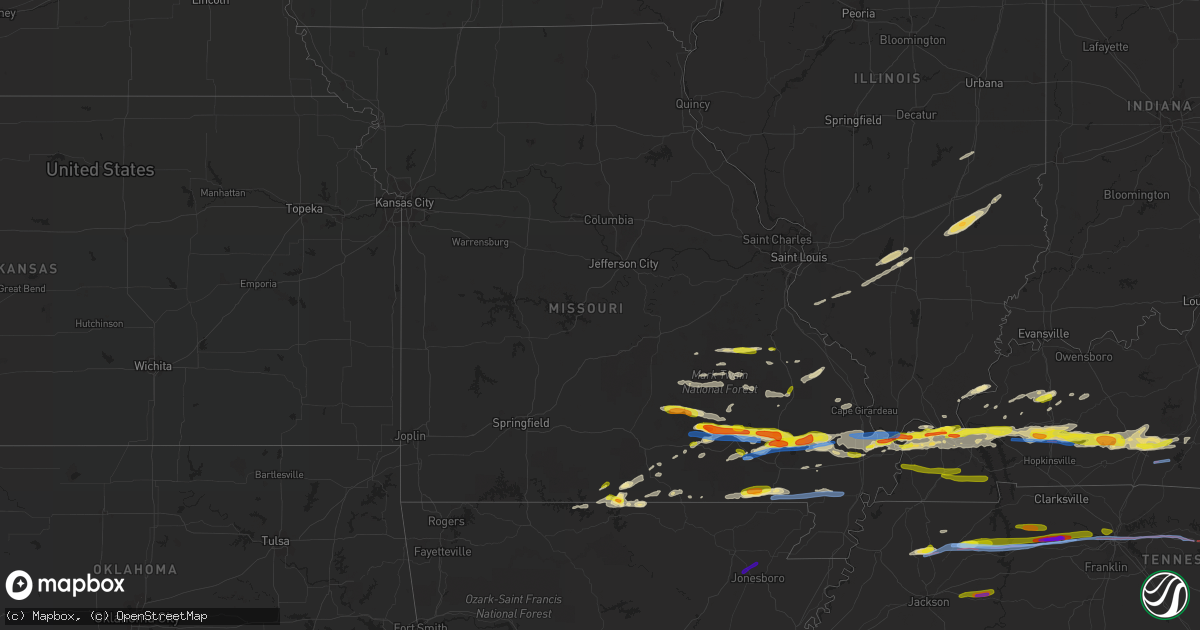 Hail map in Missouri on March 2, 2020