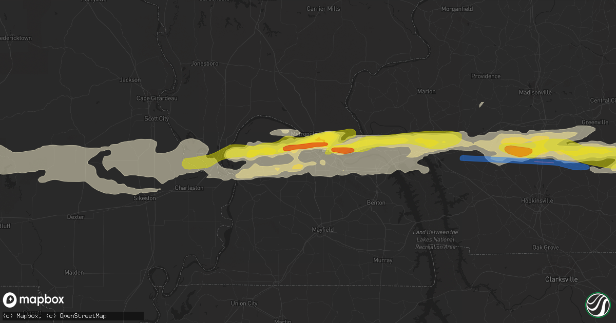 Hail map in Paducah, KY on March 2, 2020