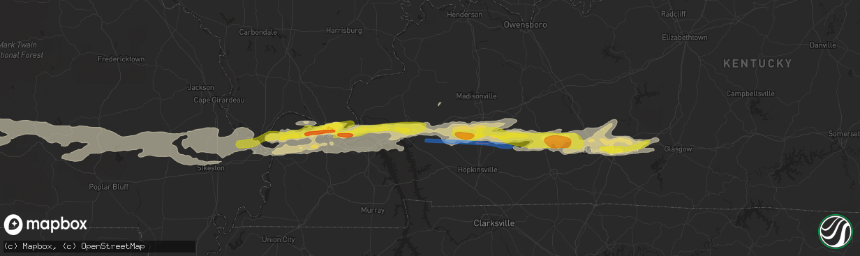 Hail map in Princeton, KY on March 2, 2020