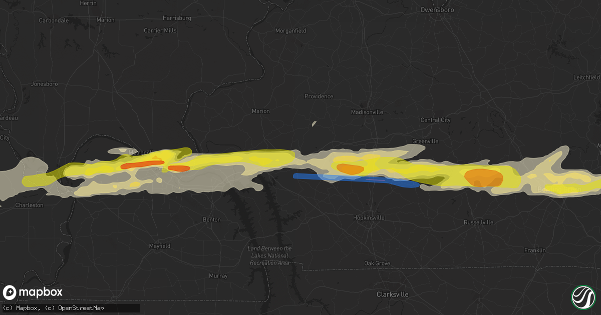 Hail map in Princeton, KY on March 2, 2020