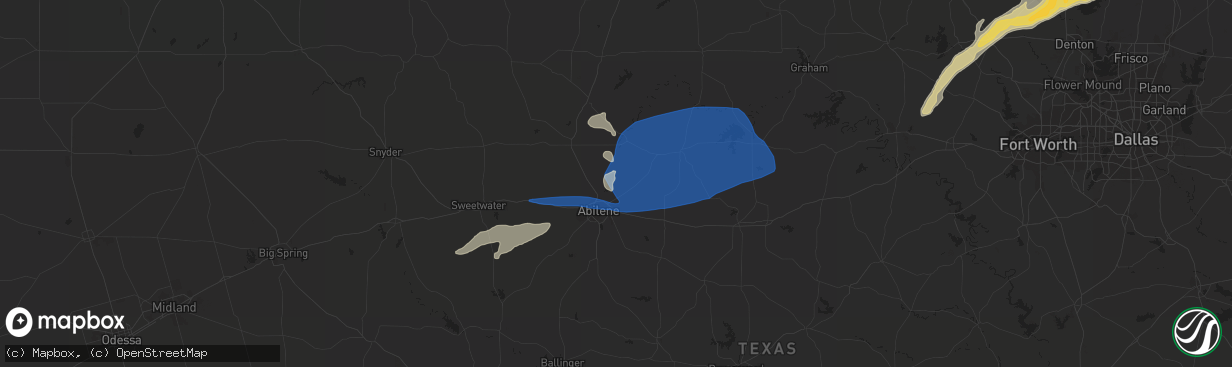 Hail map in Abilene, TX on March 2, 2023