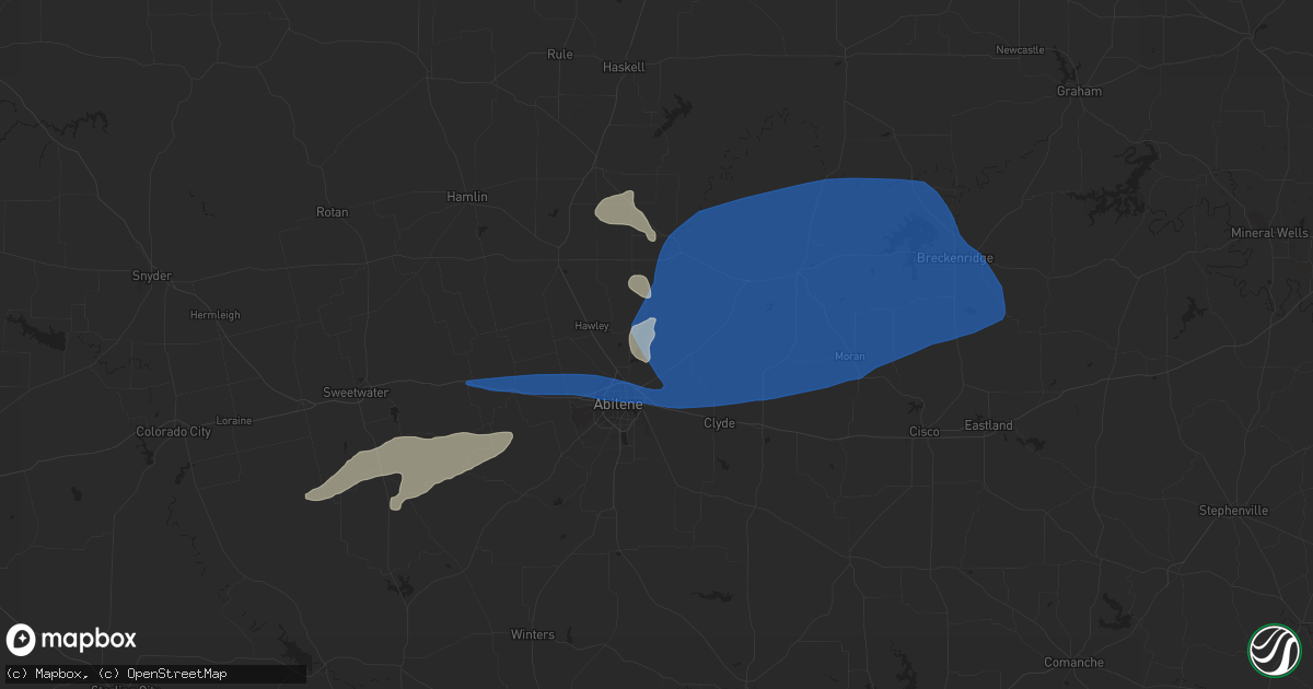 Hail map in Abilene, TX on March 2, 2023
