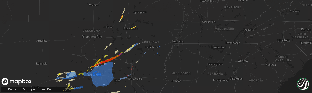 Hail map in Arkansas on March 2, 2023