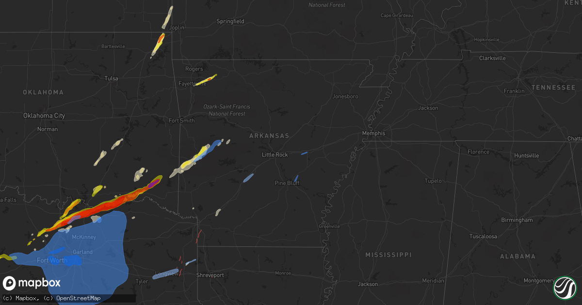 Hail map in Arkansas on March 2, 2023