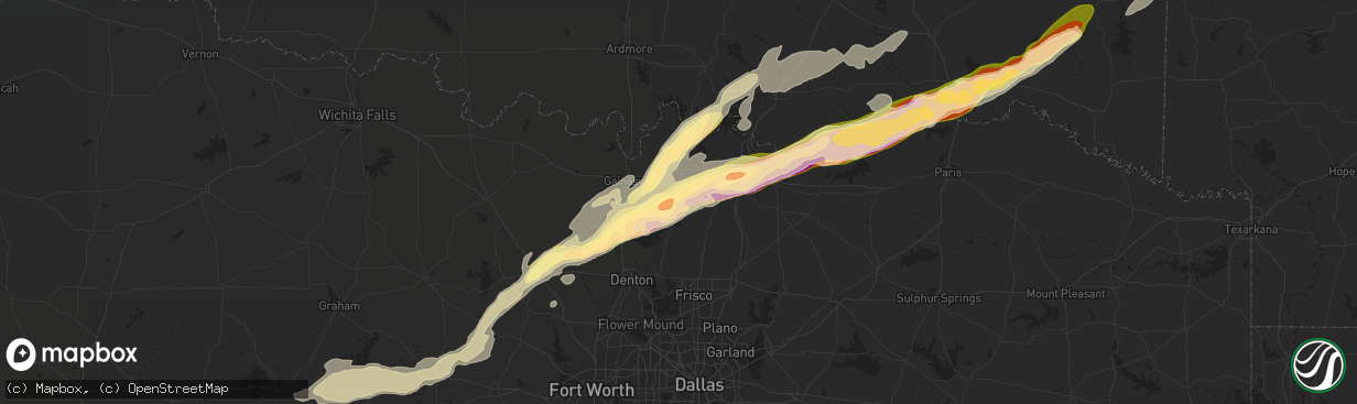 Hail map in Collinsville, TX on March 2, 2023