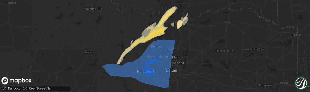 Hail map in Denton, TX on March 2, 2023