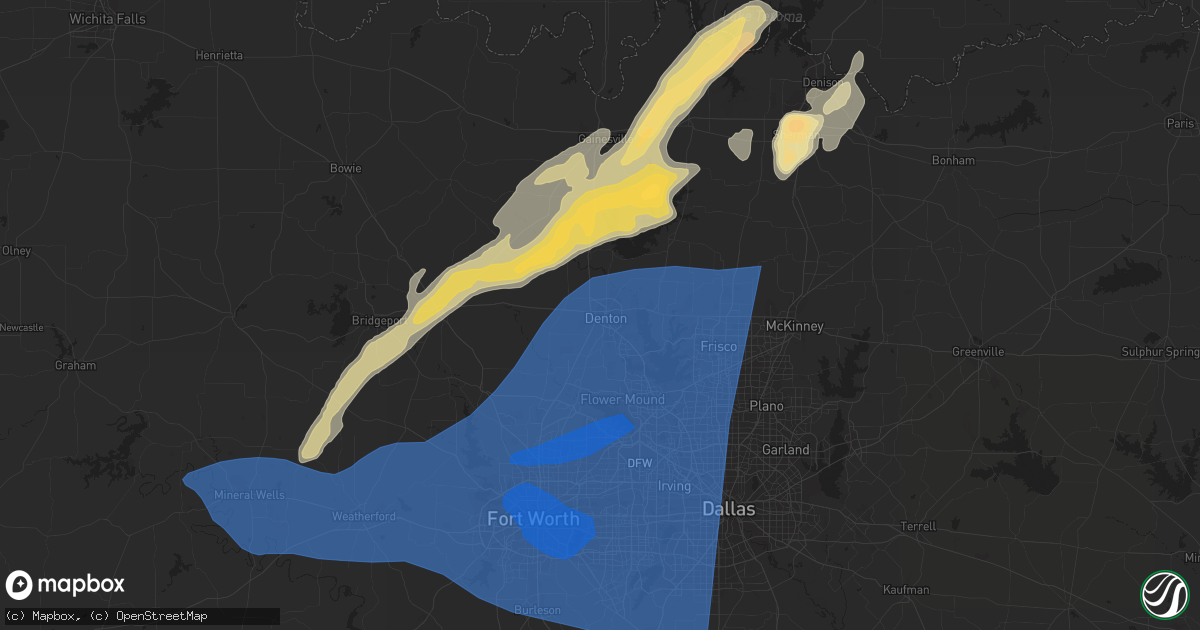 Hail map in Denton, TX on March 2, 2023