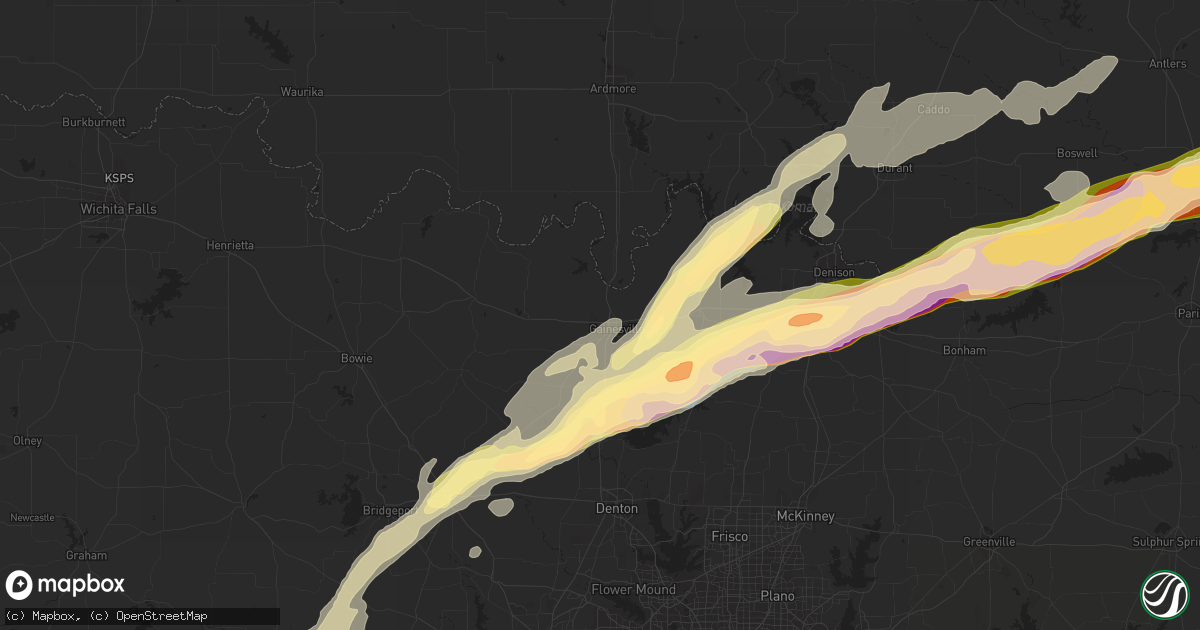 Hail map in Gainesville, TX on March 2, 2023