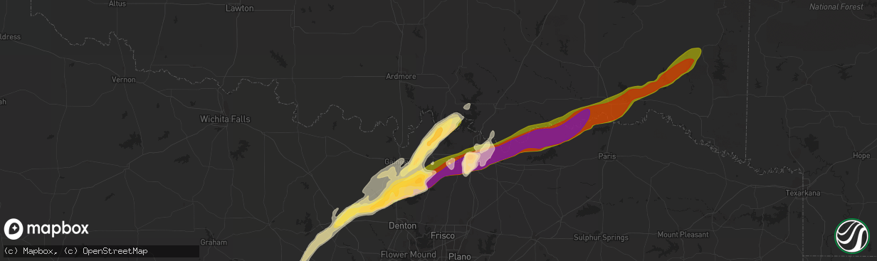 Hail map in Gordonville, TX on March 2, 2023