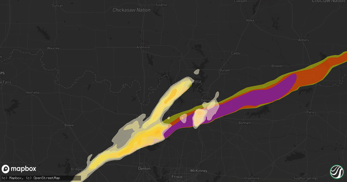Hail map in Gordonville, TX on March 2, 2023