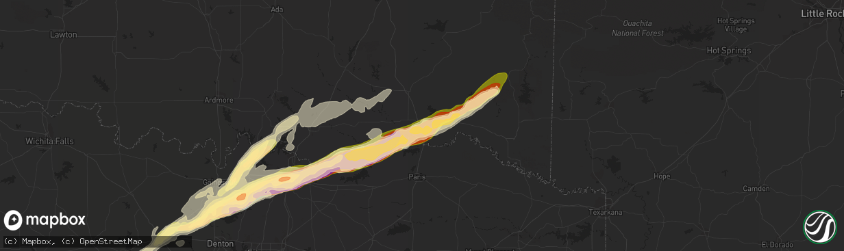 Hail map in Hugo, OK on March 2, 2023