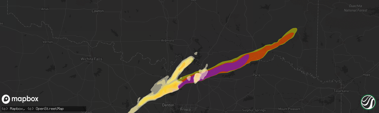 Hail map in Kingston, OK on March 2, 2023