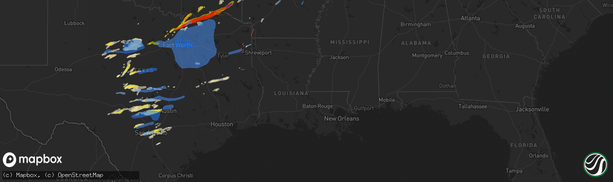 Hail map in Louisiana on March 2, 2023