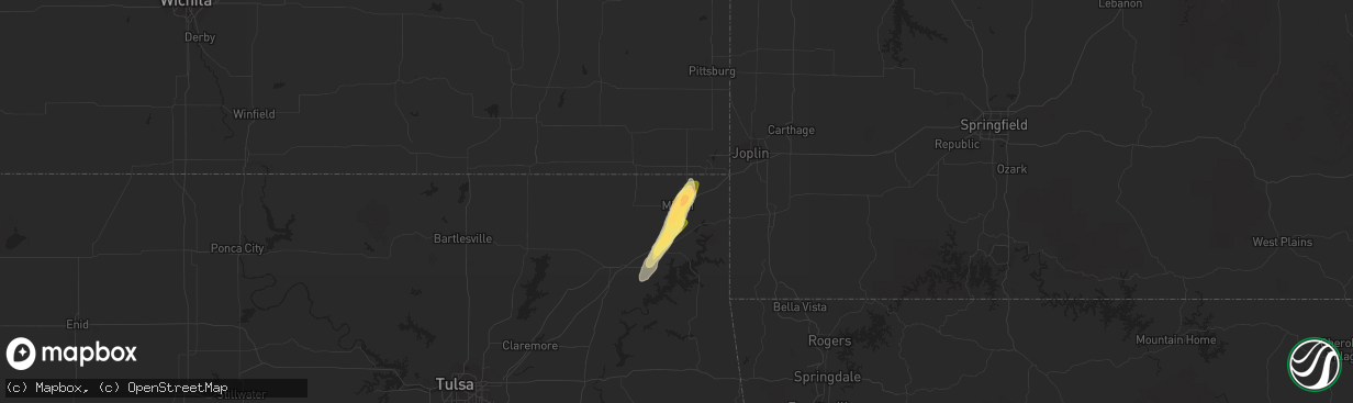 Hail map in Miami, OK on March 2, 2023