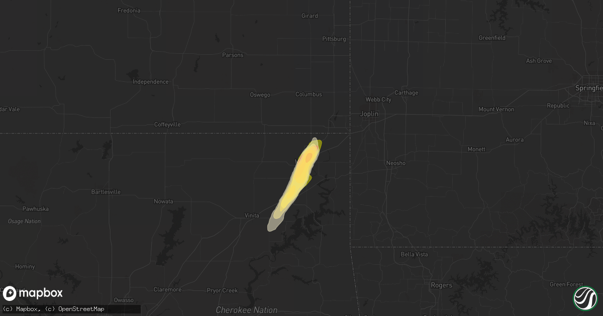 Hail map in Miami, OK on March 2, 2023