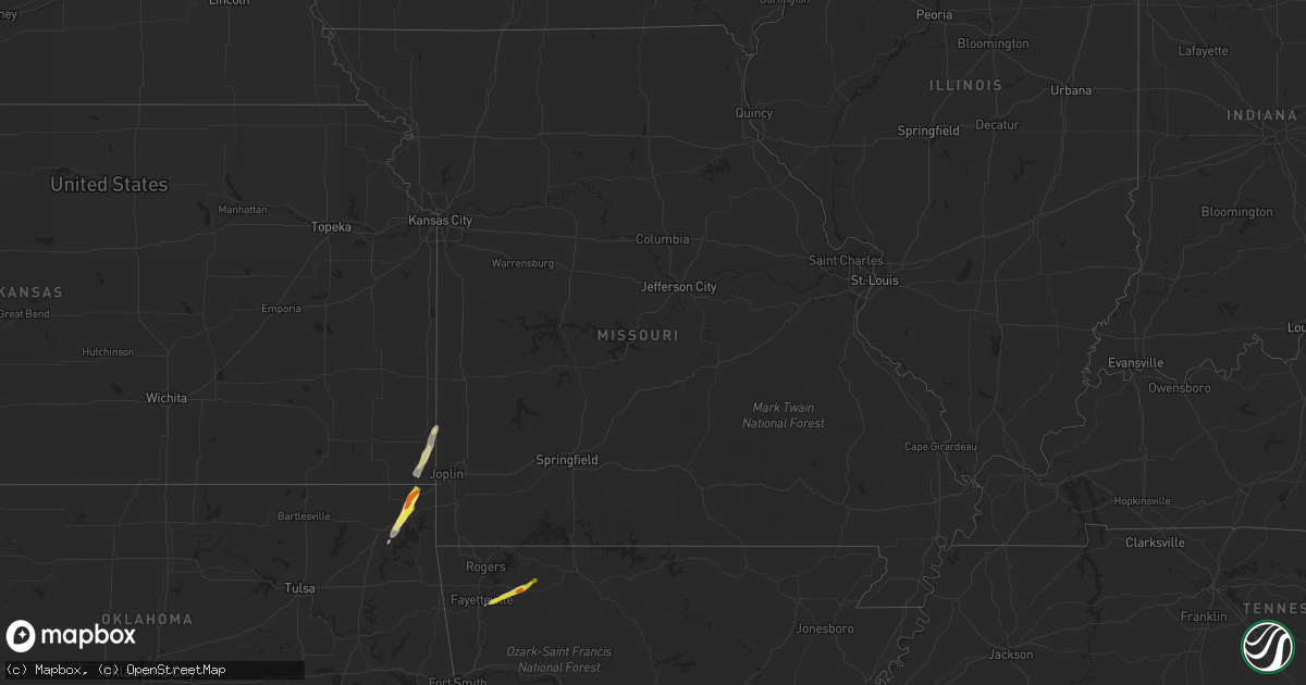 Hail map in Missouri on March 2, 2023