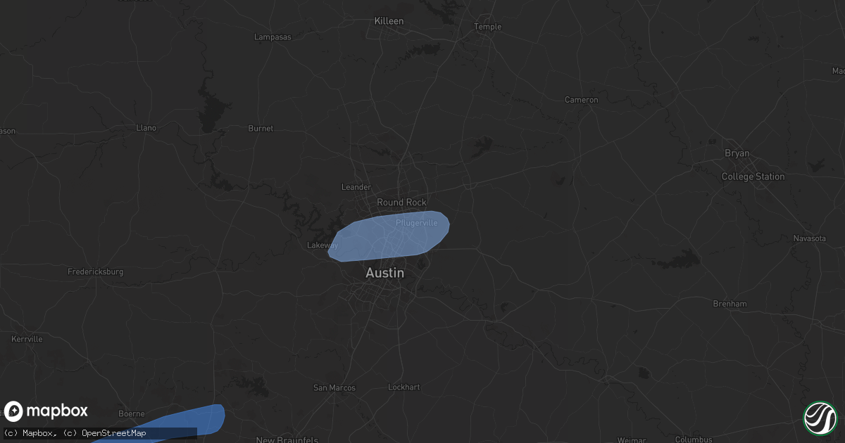 Hail map in Pflugerville, TX on March 2, 2023
