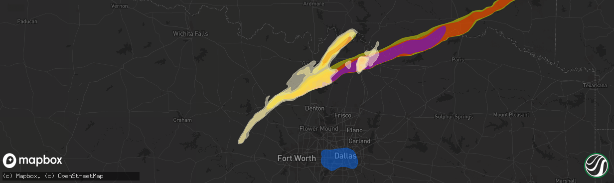 Hail map in Sanger, TX on March 2, 2023