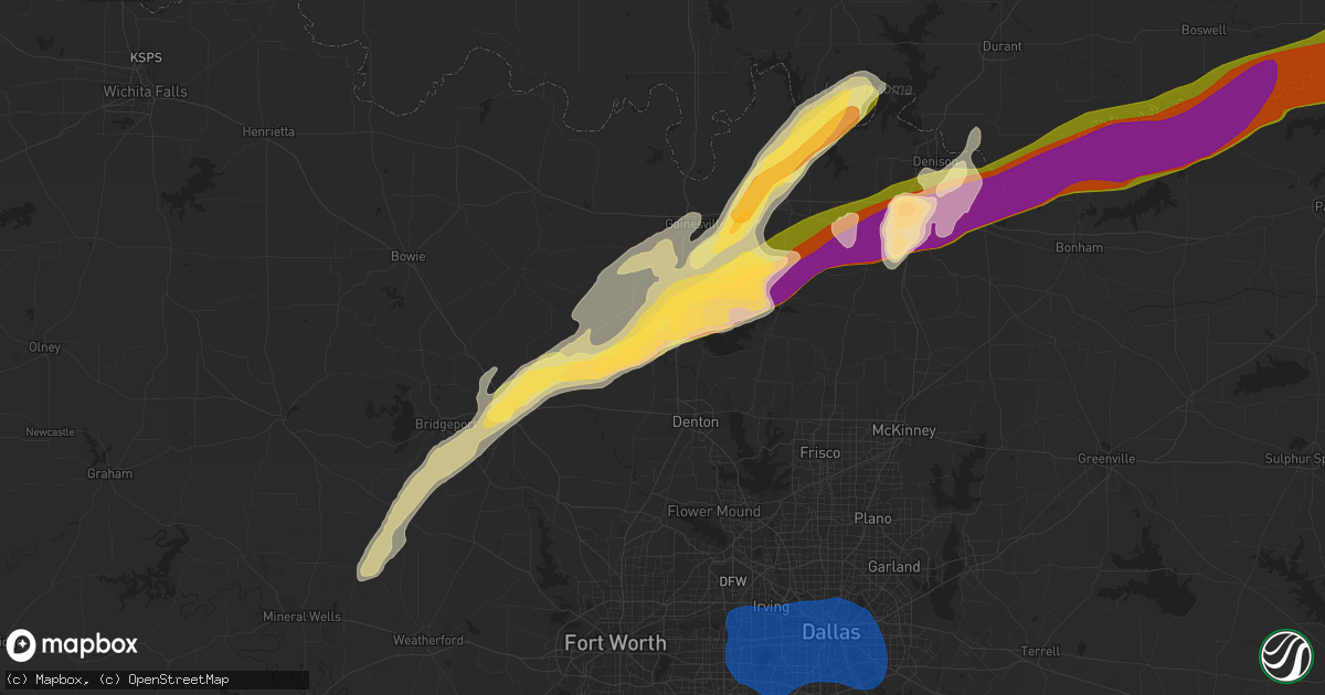 Hail map in Sanger, TX on March 2, 2023
