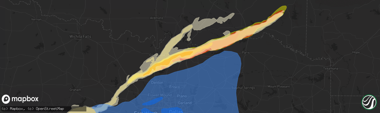 Hail map in Sherman, TX on March 2, 2023