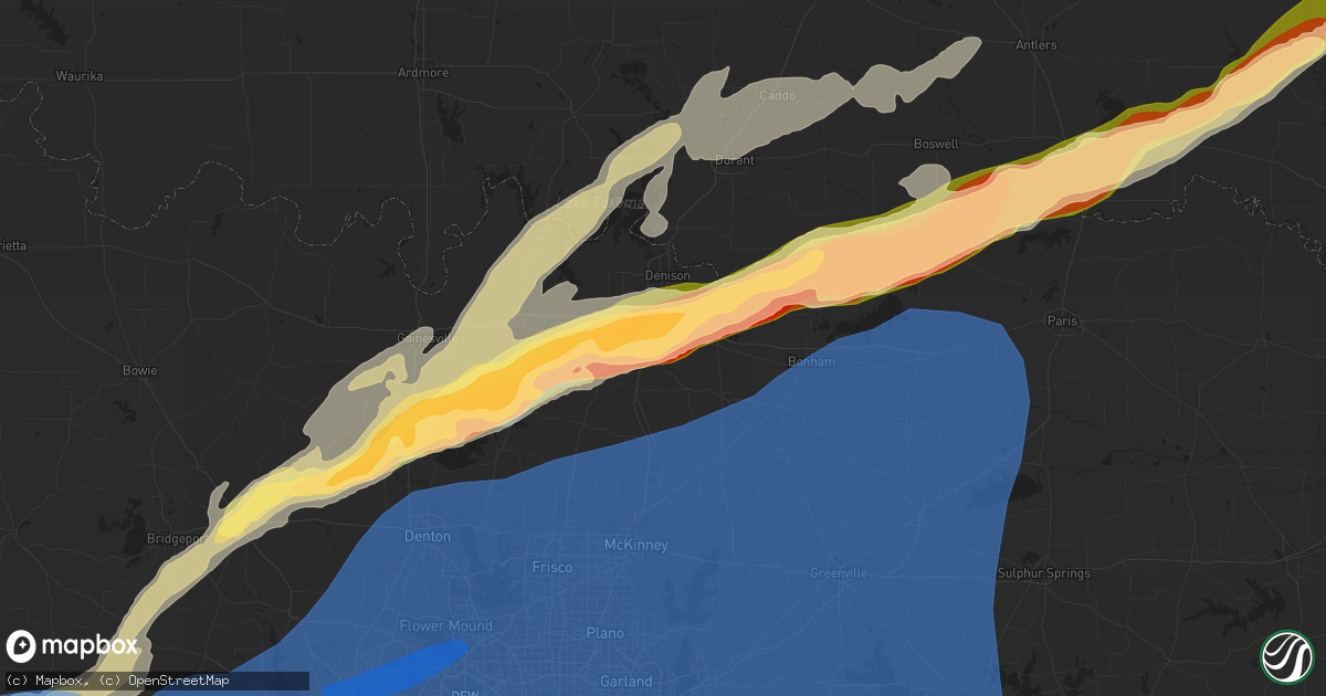 Hail map in Sherman, TX on March 2, 2023