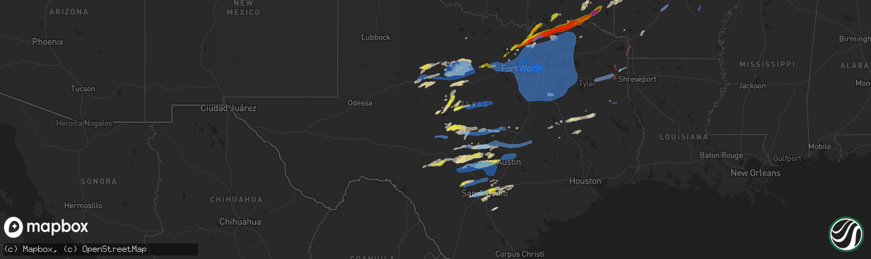 Hail map in Texas on March 2, 2023