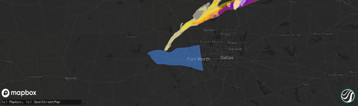 Hail map in Weatherford, TX on March 2, 2023