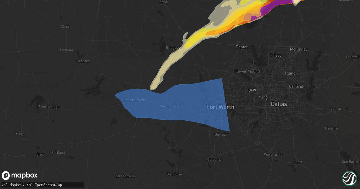 Hail map in Weatherford, TX on March 2, 2023