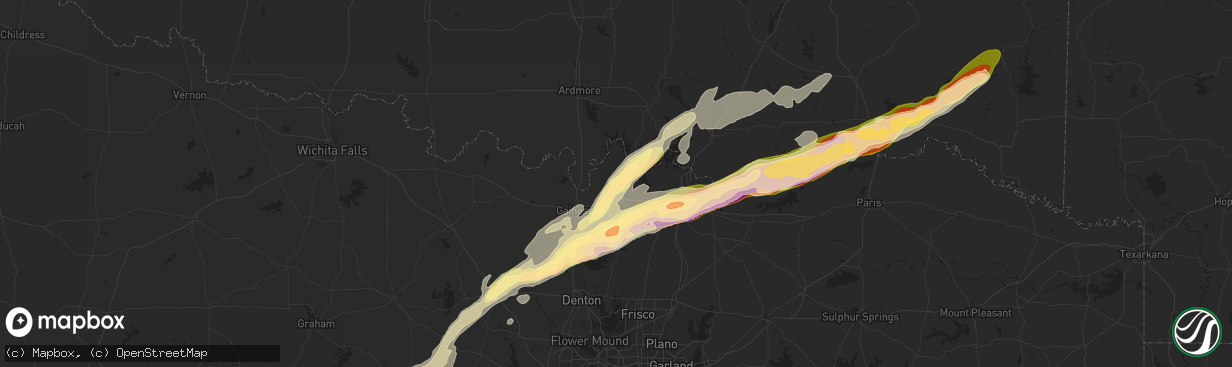 Hail map in Whitesboro, TX on March 2, 2023