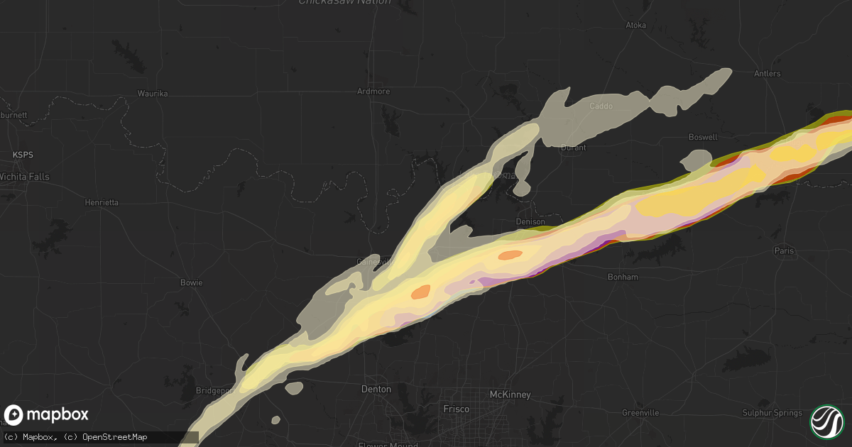 Hail map in Whitesboro, TX on March 2, 2023