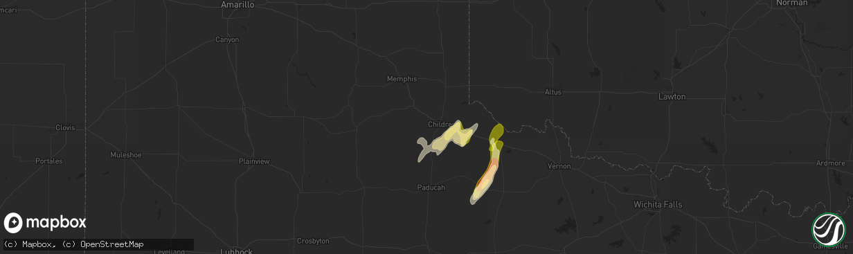 Hail map in Childress, TX on March 2, 2025