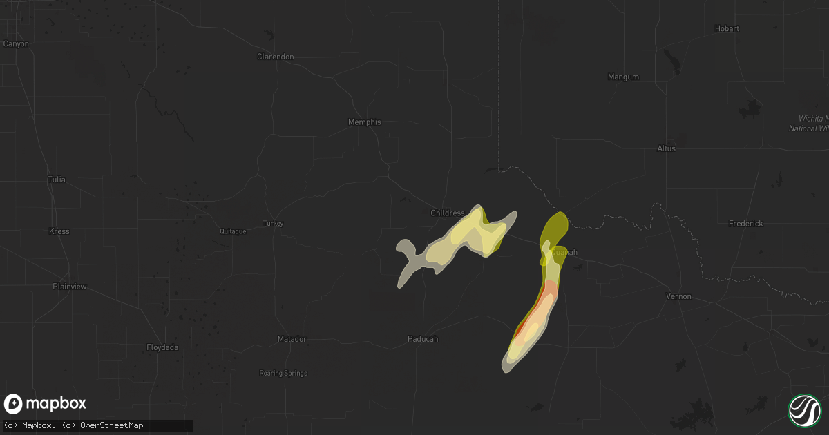 Hail map in Childress, TX on March 2, 2025