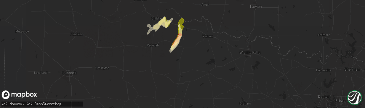 Hail map in Crowell, TX on March 2, 2025