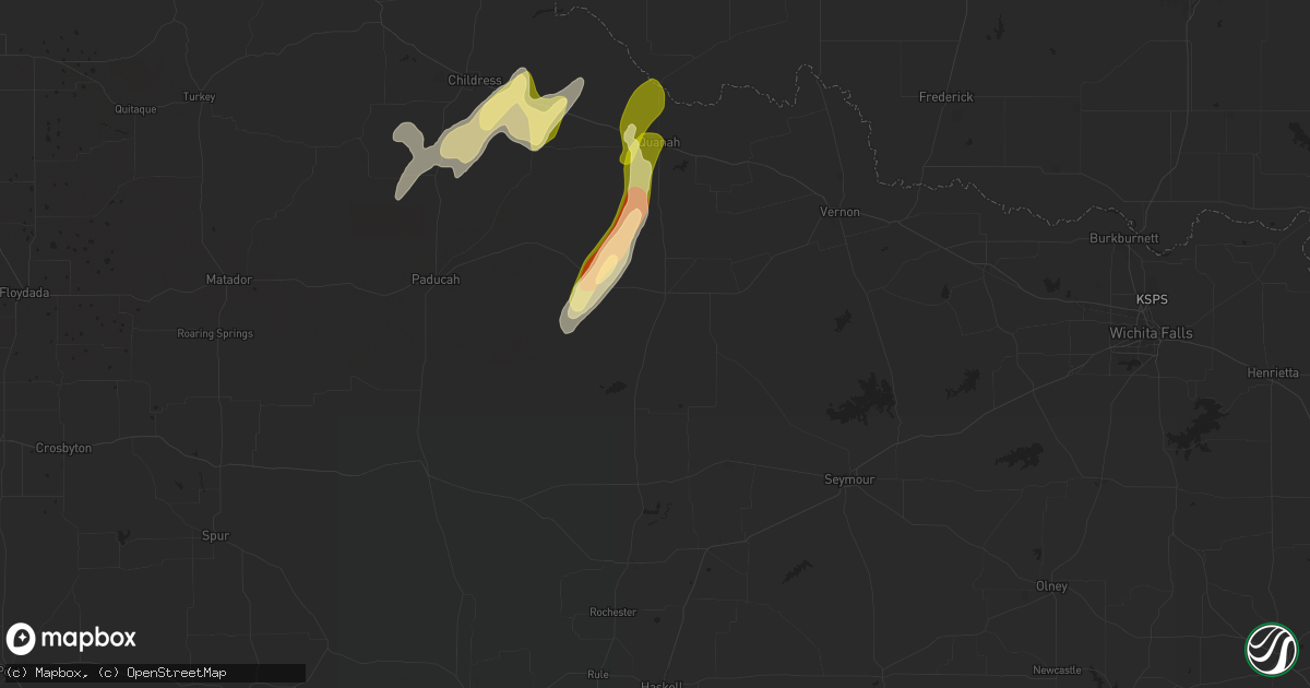 Hail map in Crowell, TX on March 2, 2025