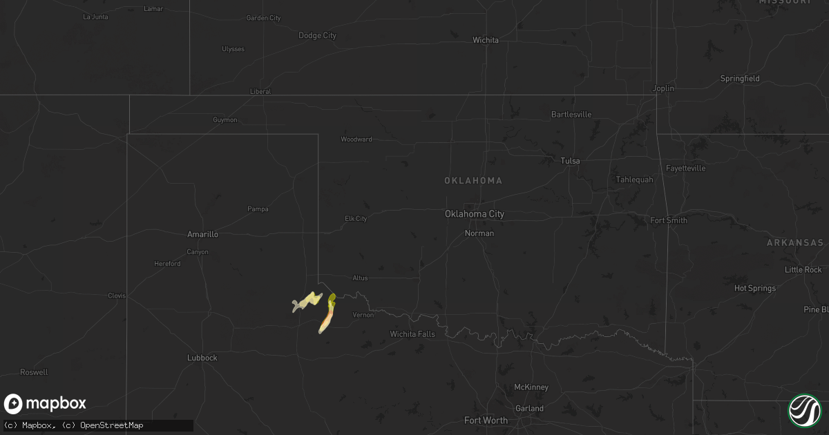 Hail map in Oklahoma on March 2, 2025