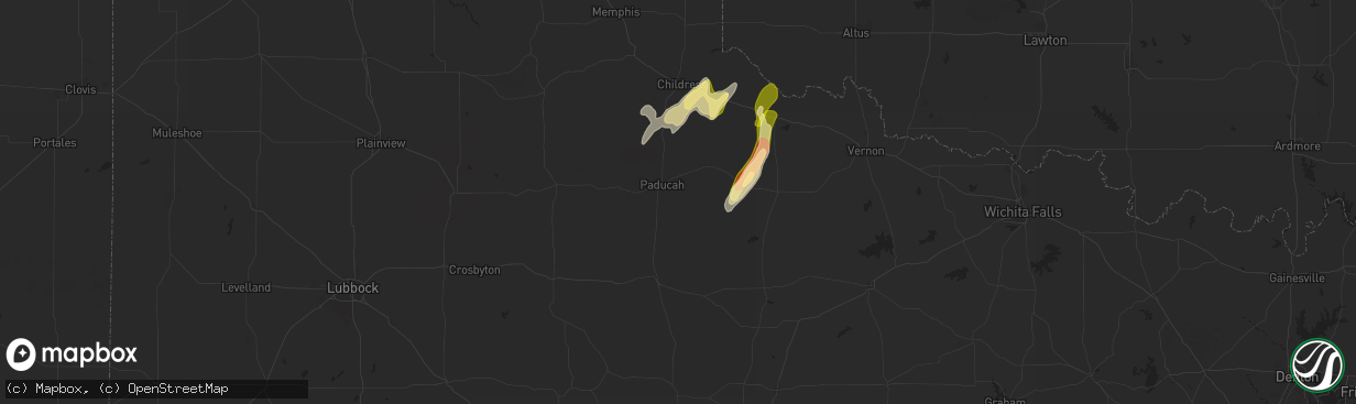 Hail map in Paducah, TX on March 2, 2025