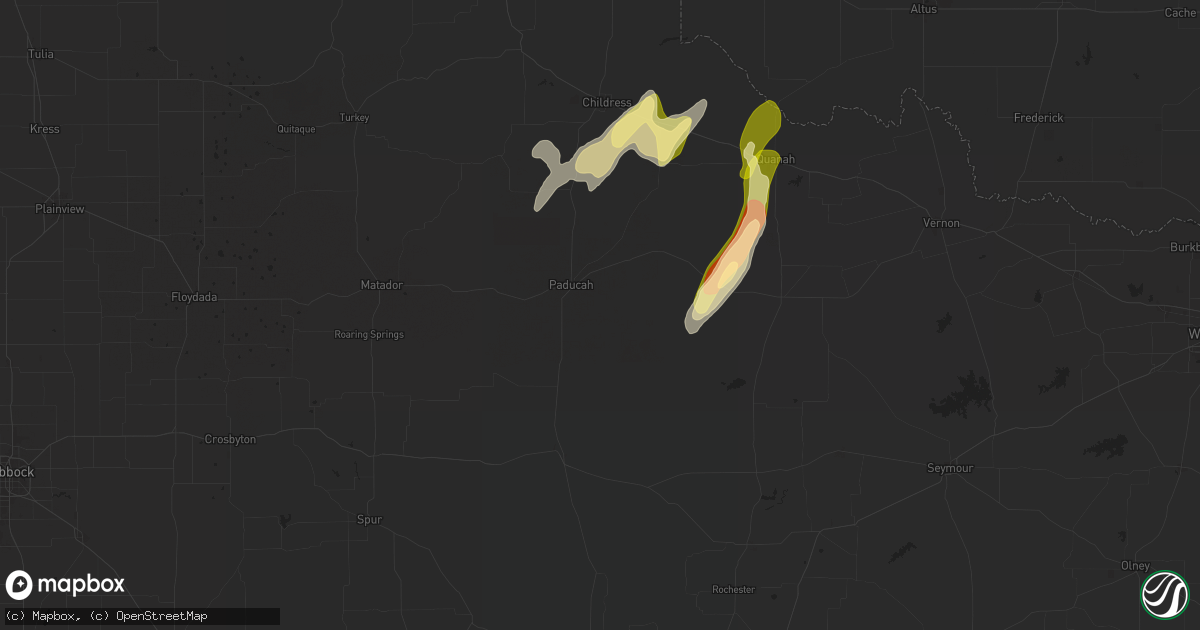 Hail map in Paducah, TX on March 2, 2025