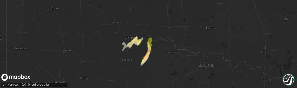 Hail map in Quanah, TX on March 2, 2025